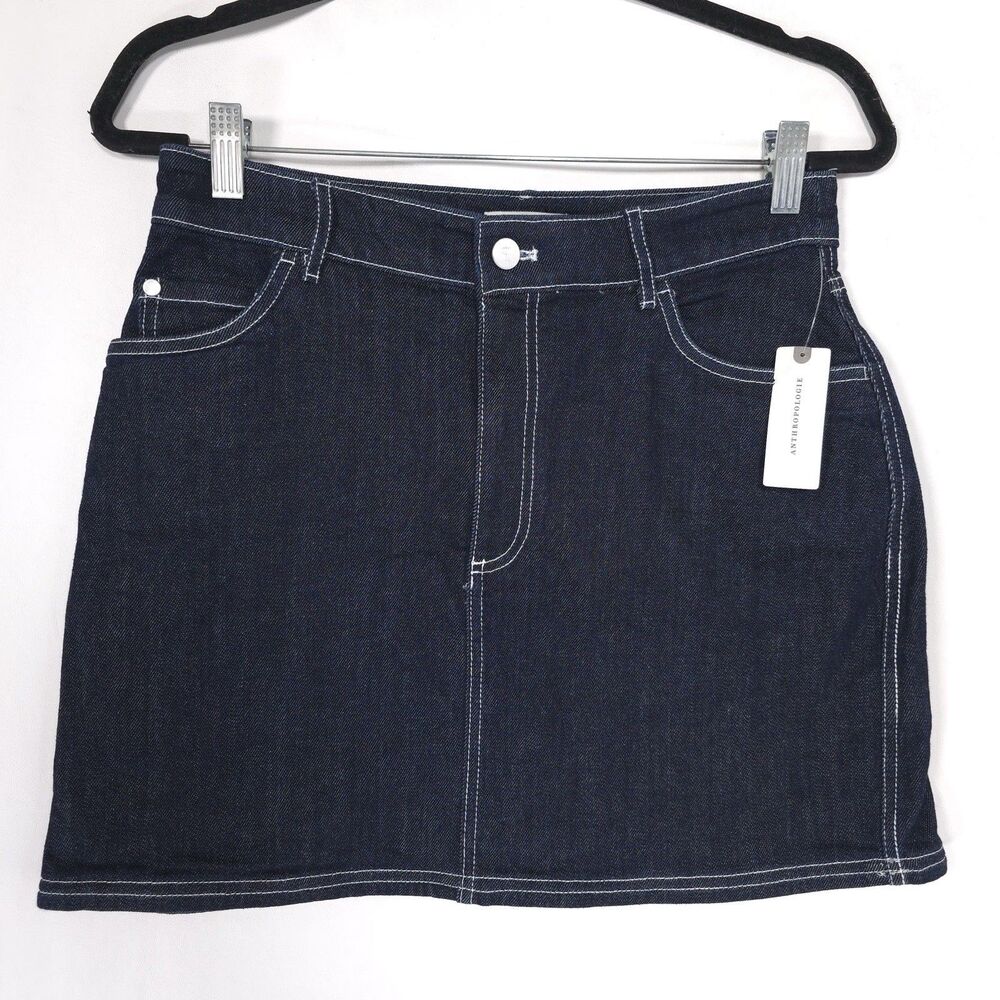 ANTHROPOLOGIE PILCRO Denim Bow Mini Jean Skirt SMALL Stretch Cotton Dark‎